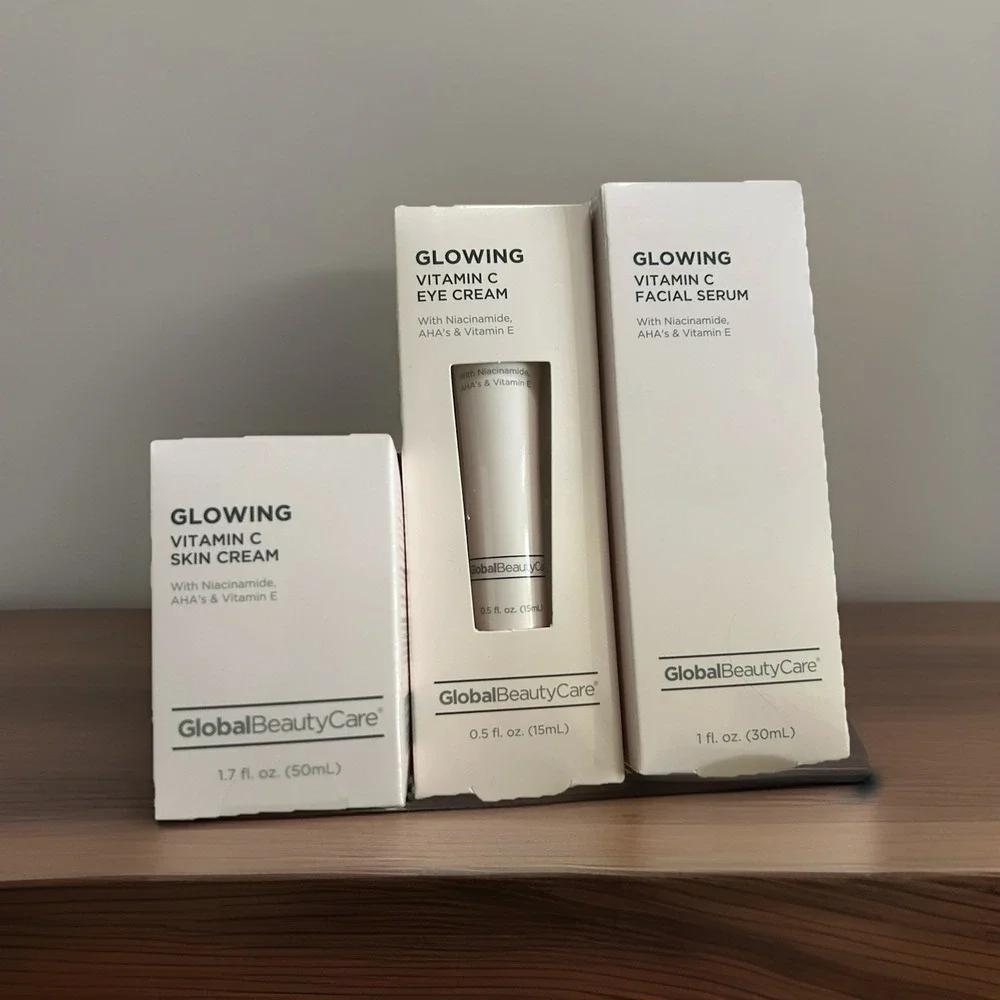 Global Beauty Care Glowing Vitamin C 3pc Set Serum Eye Cream Skin Cream NEW